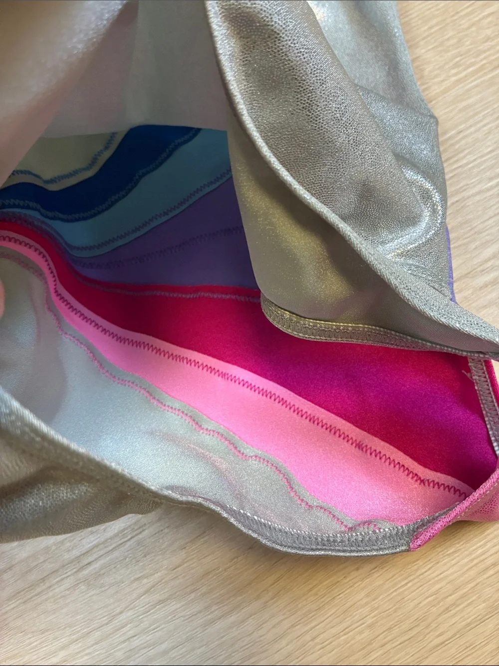 balera Silver Metallic Dancewear pink blue Purple Accents Sleeveless Leotard